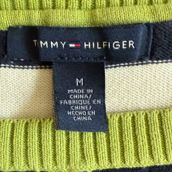 Tommy Hilfiger Nautical Striped Lime Green Trim Sweater Size M - Picture 6 of 7